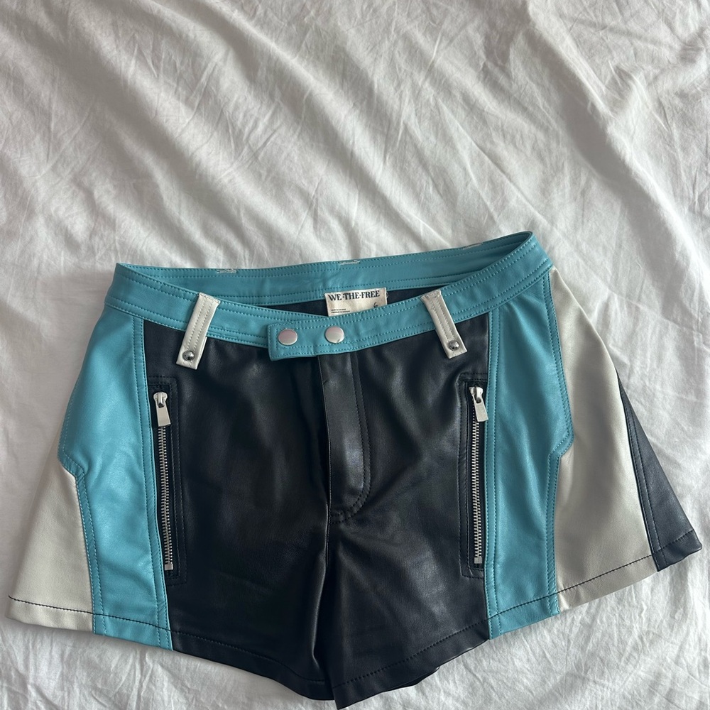We The Free Women's Black and Blue Leather Shorts